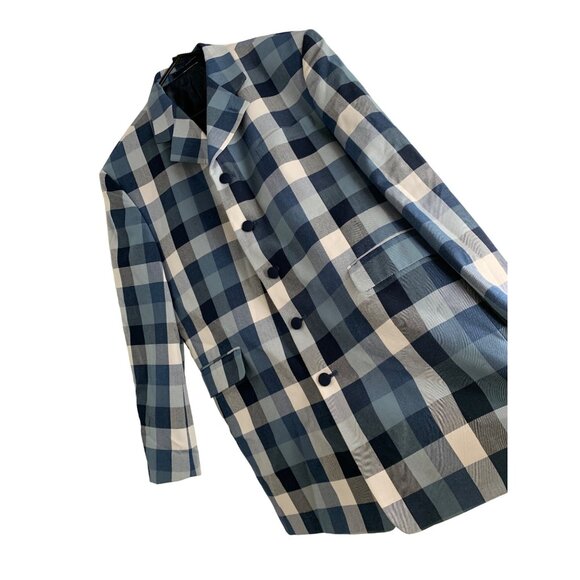 Mens Falcone Blue Check 5 Button Ventless Blazer Coat Size 42R EUC Lined 7145 - Picture 1 of 14